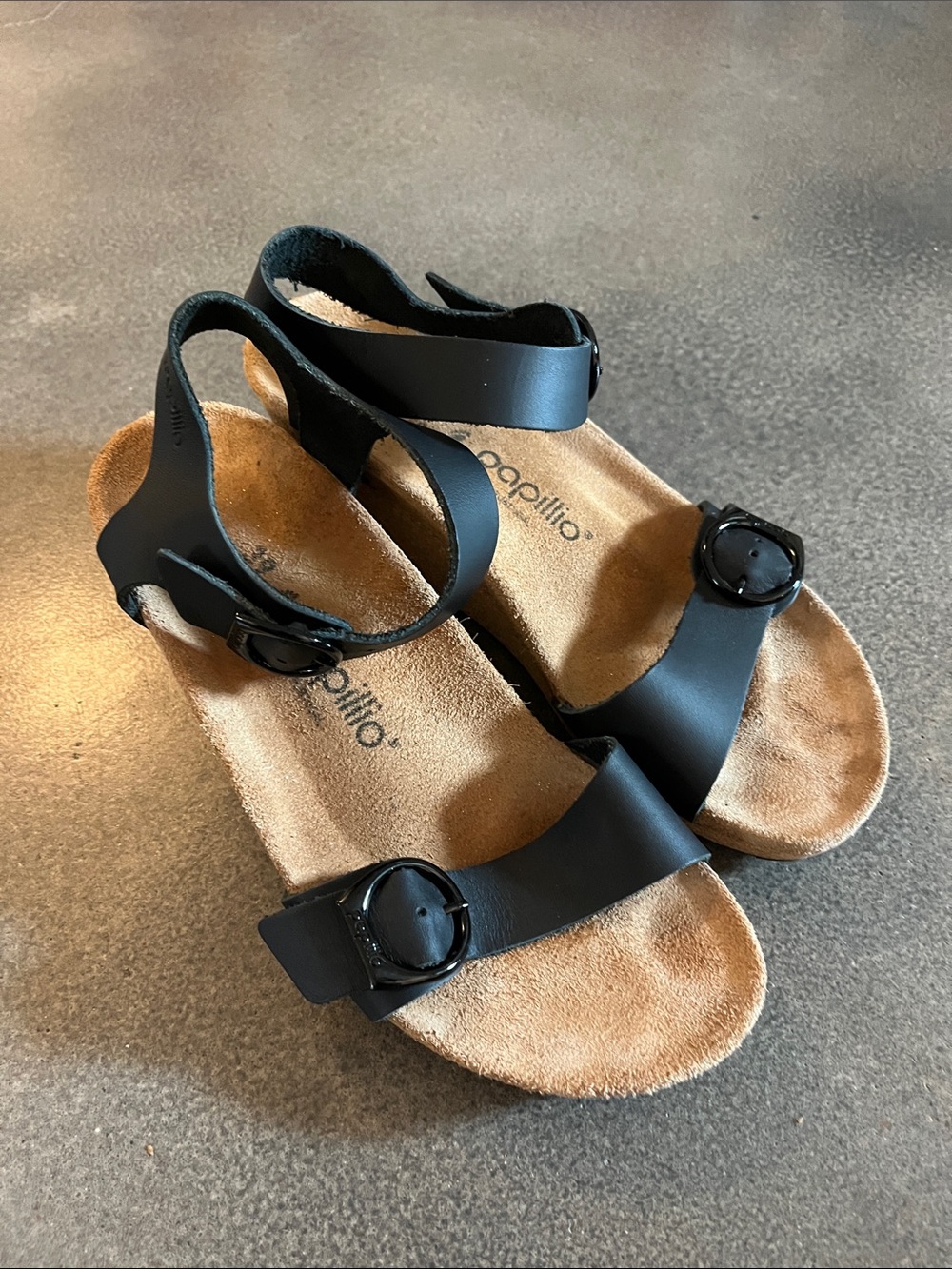 Birkenstock Papillio Black Leather Ankle-Strap Sorley Shoes Women’s 39 NEW